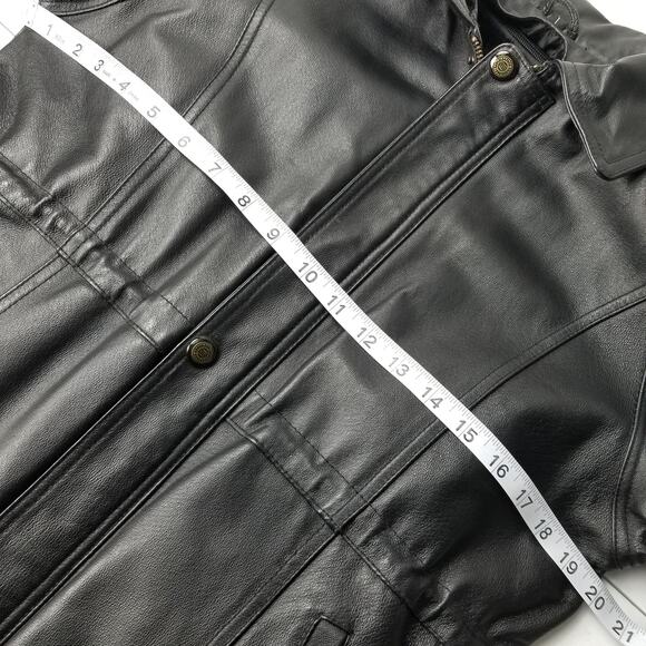 Black Saddle Leather MOTO Jacket  Coat Faux Fur Liner Removeable Size L - Picture 7 of 12